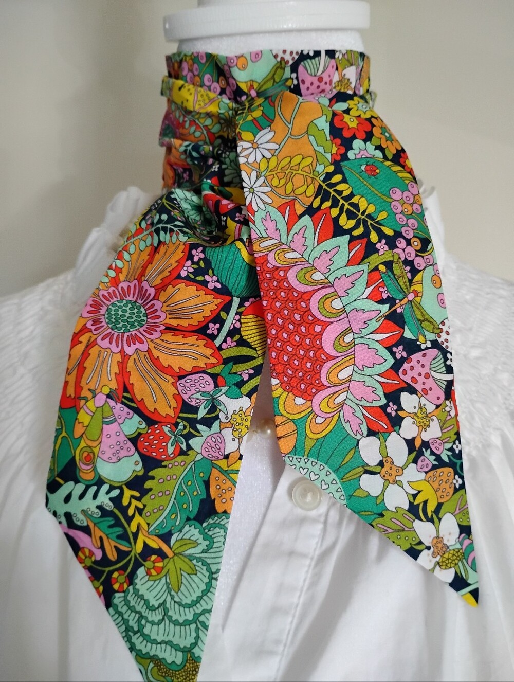 Liberty Art Fabric Tana Lawn Skinny Scarf  Elodie Bee Colorful Floral Garden